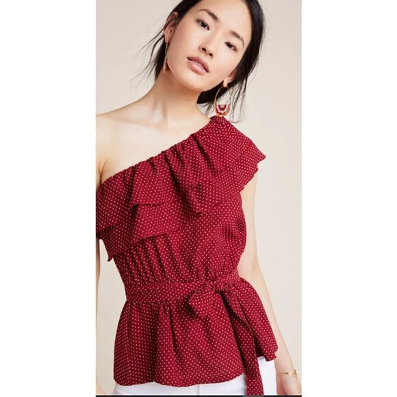 Anthropologie Maeve Rita Ruffled One-Shoulder Top Sz. M - Picture 1 of 8